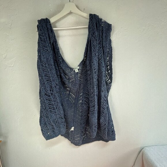 Sundance Womens Navy Crochet Knit Poncho Cardigan Sweater Top M/L - Picture 1 of 6
